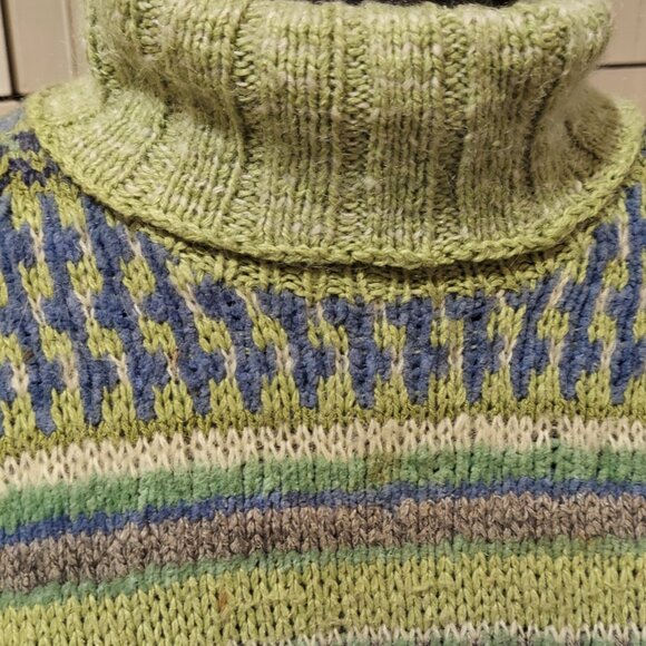 Sigrid Olsen Sport Lime Green Multi Colored Hand Knit Sweater Size S - Picture 2 of 4